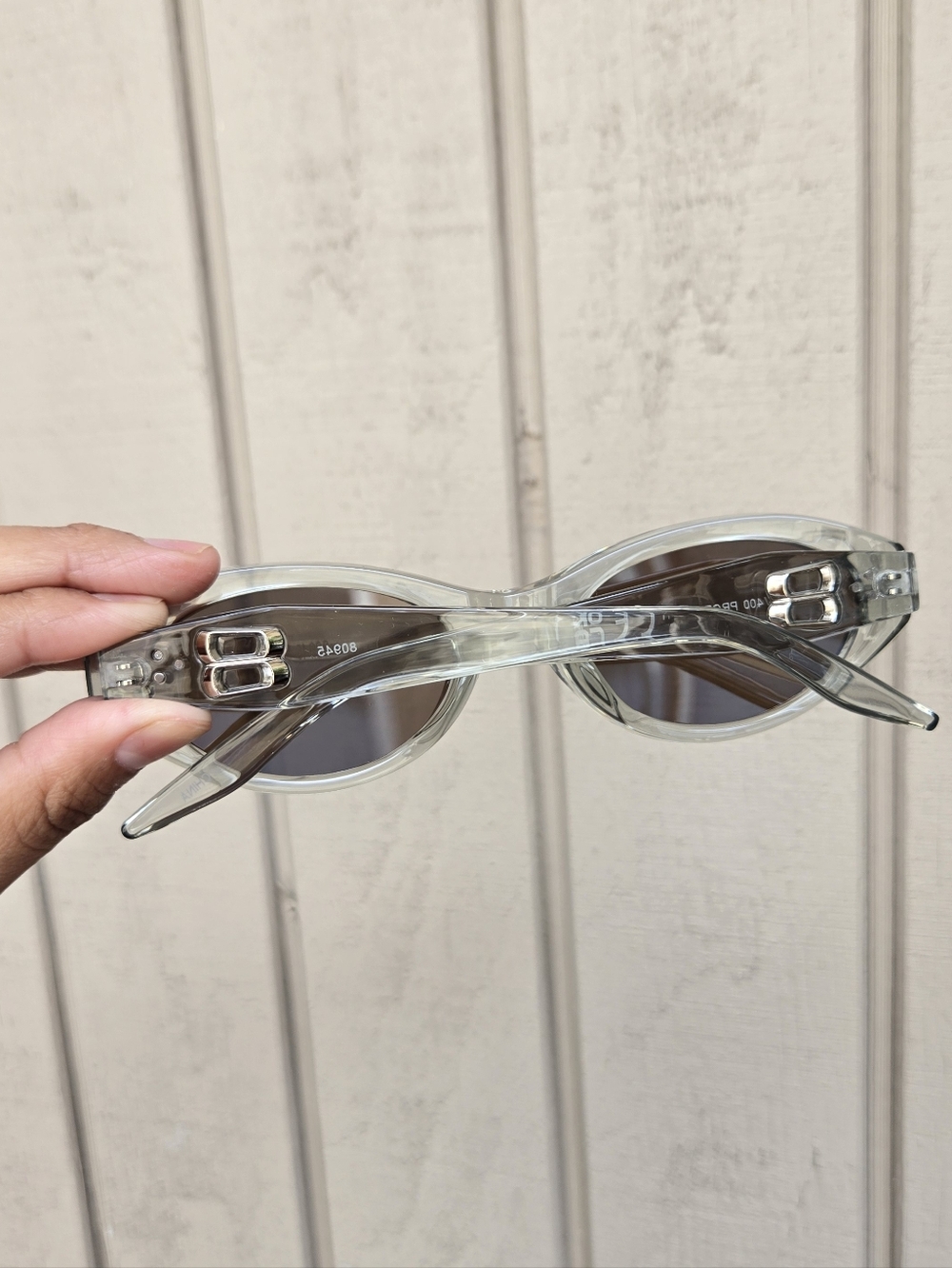 Slim Oval Clear Frame Sunglasses with Brown Lenses